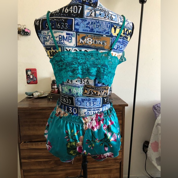 Sexy floral turquoise lingerie pajamas set - Picture 4 of 14